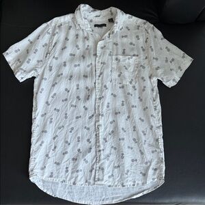 Saks Fifth Avenue White and Gray Casual Button Down Shirt